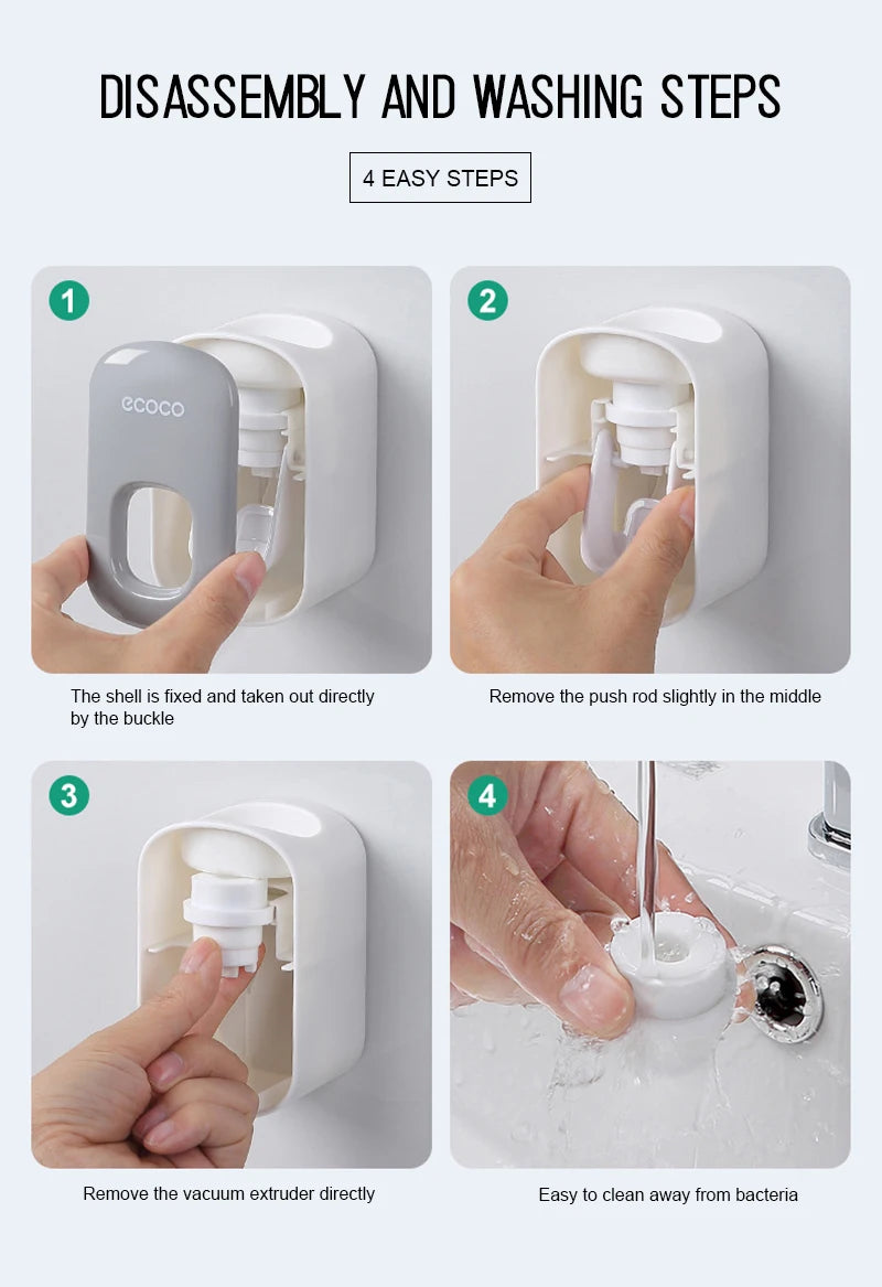 Dispenser Automático de Pasta de Dente e Suporte de Escova de Dentes