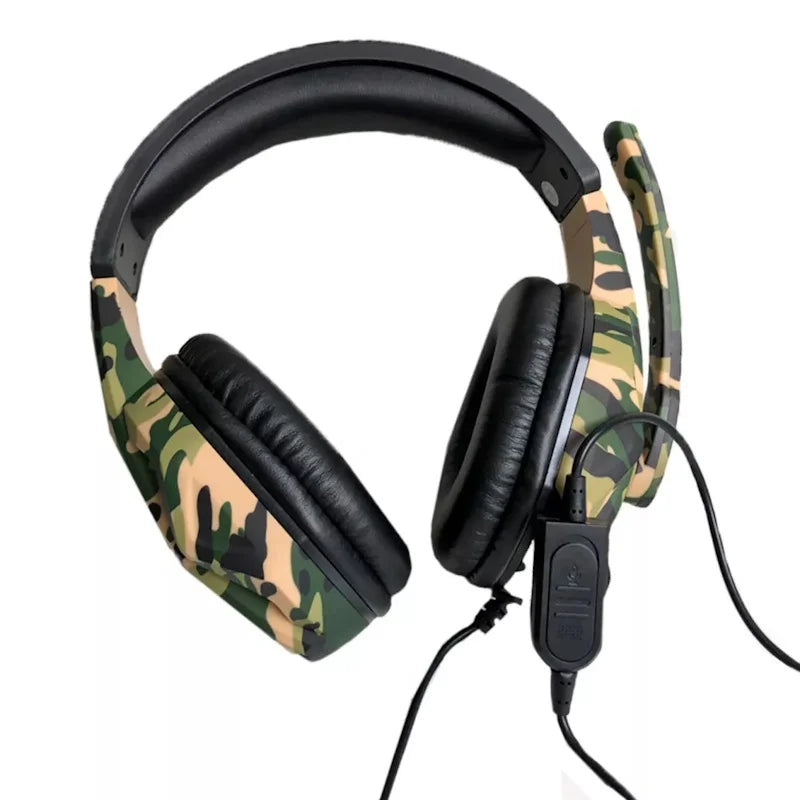 Camouflage Gamer Headset com Microfone - PS4, Xbox One, Series e PC