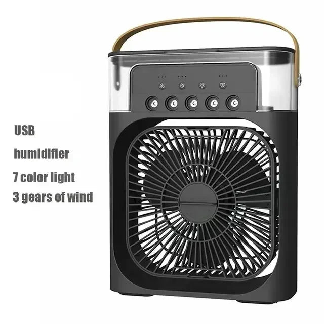 Ventilador USB Multifuncional 3 em 1 com Umidificador, Ar Condicionado e Luz Noturna LED - Compacto e Portátil