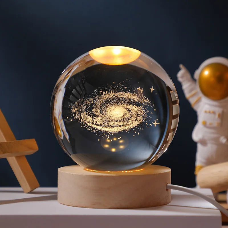 Bola de Luz do Planeta Noite de Cristal 3D, Gravado a Laser Globo do Sistema Solar, Astronomia Birthday Gift, Decoração para casa, 6cm