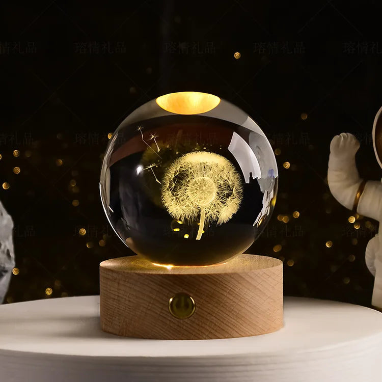 Bola de Luz do Planeta Noite de Cristal 3D, Gravado a Laser Globo do Sistema Solar, Astronomia Birthday Gift, Decoração para casa, 6cm