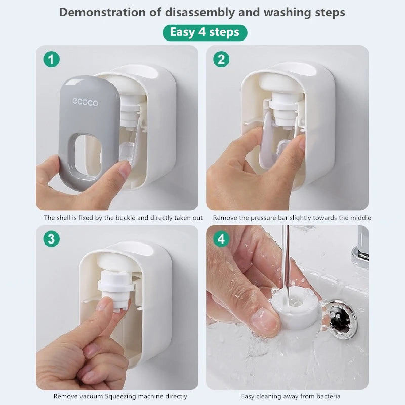 Dispenser Automático de Pasta de Dente e Suporte de Escova de Dentes