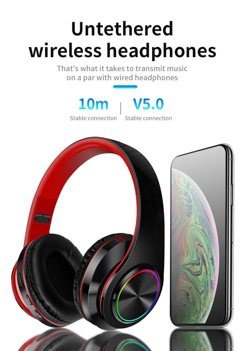 Wireless Bluetooth 5.0 Headphone With Microphone On-Ear Headset Stereo Sound Earphones Sports Gaming Foldable Headphones B39