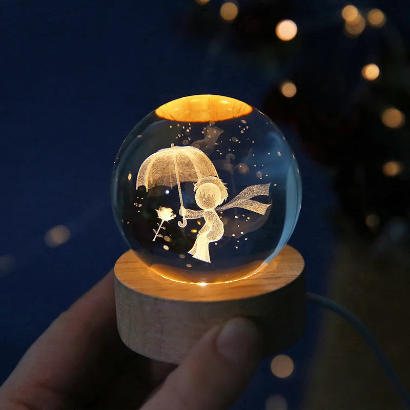 Bola de Luz do Planeta Noite de Cristal 3D, Gravado a Laser Globo do Sistema Solar, Astronomia Birthday Gift, Decoração para casa, 6cm